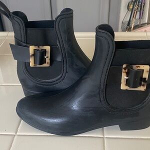 Henry Ferrera Black Ankle Boots with Tortoise Buckle